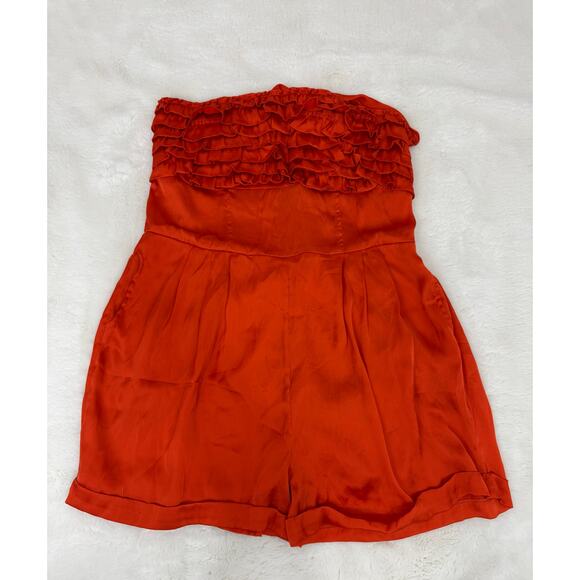 Banana USA Red Strapless Ruffle Romper Jumpsuit w/ Pockets - Size M - Picture 1 of 8